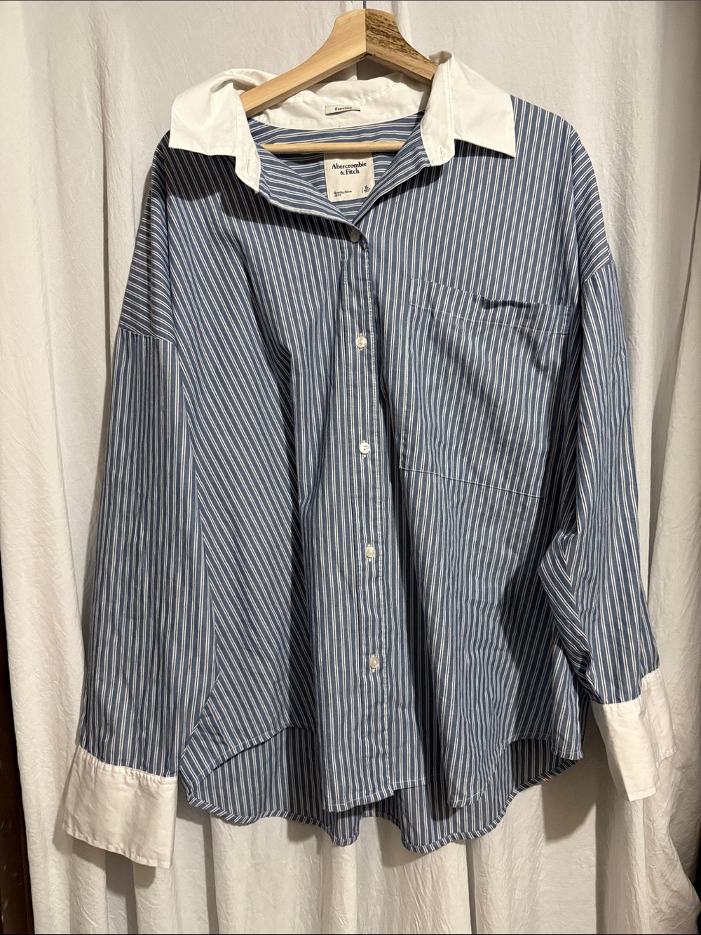 Abercrombie & Fitch Blue and White Striped Button-Down Shirt oversized